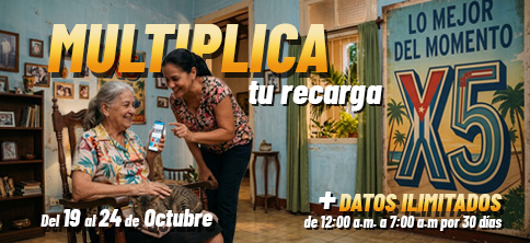Multiplica x 5 + Datos ilimitados 30 días de 12- 7am